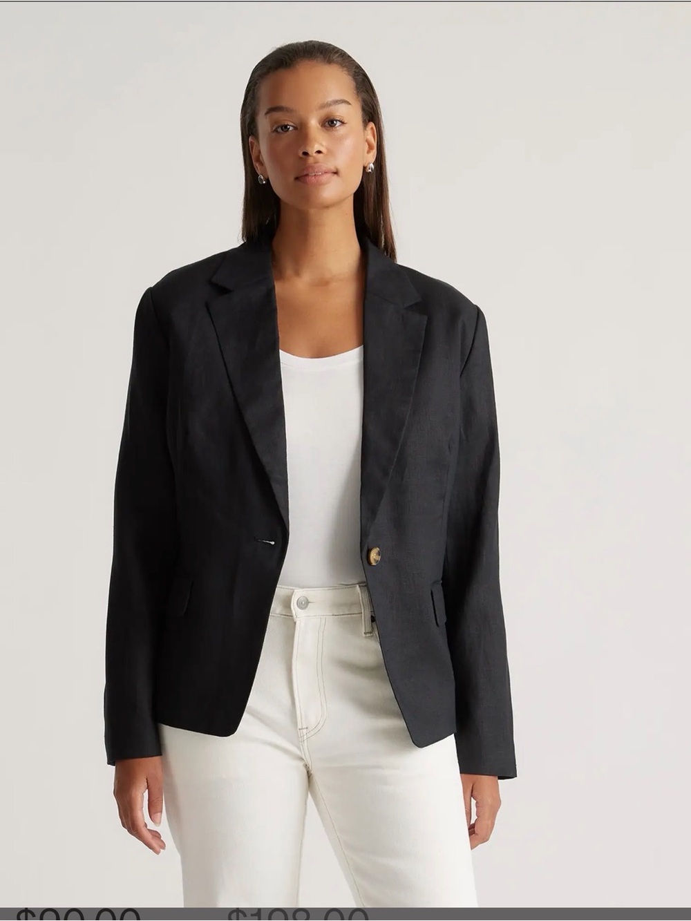 Quince 100% European Linen Structured Black Blazer